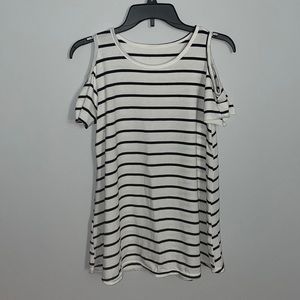 Cut-Out Shoulder Striped Tee - Size M